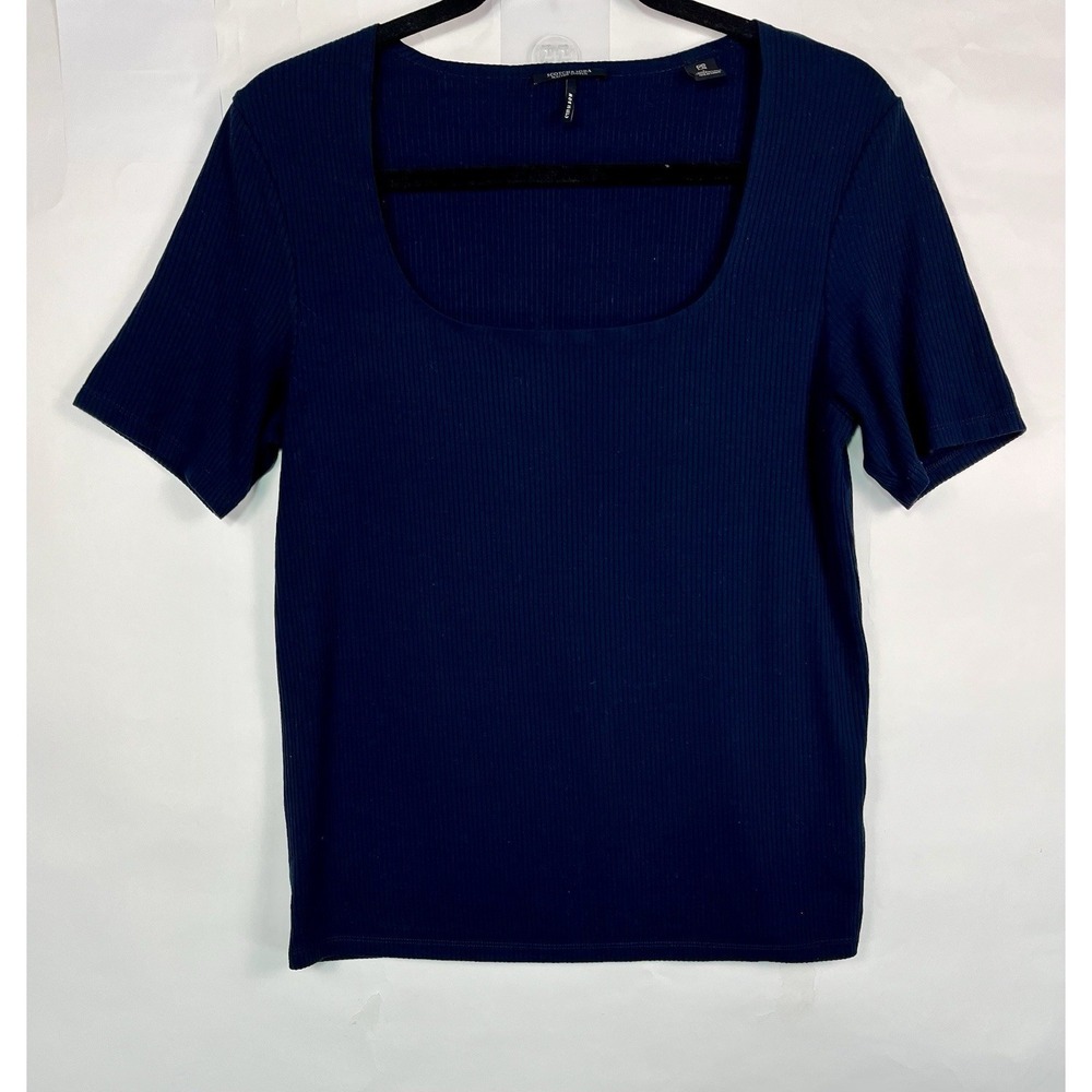 Scotch & Soda Maison Square Neck Ribbed Knit Top Navy Blue Sz L Basic‎ Layer